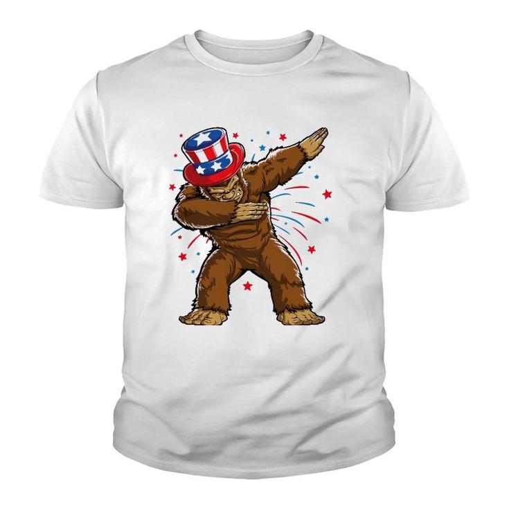 Dabbing Bigfoot 4Th Of July S Sasquatch American Flag Youth T-shirt