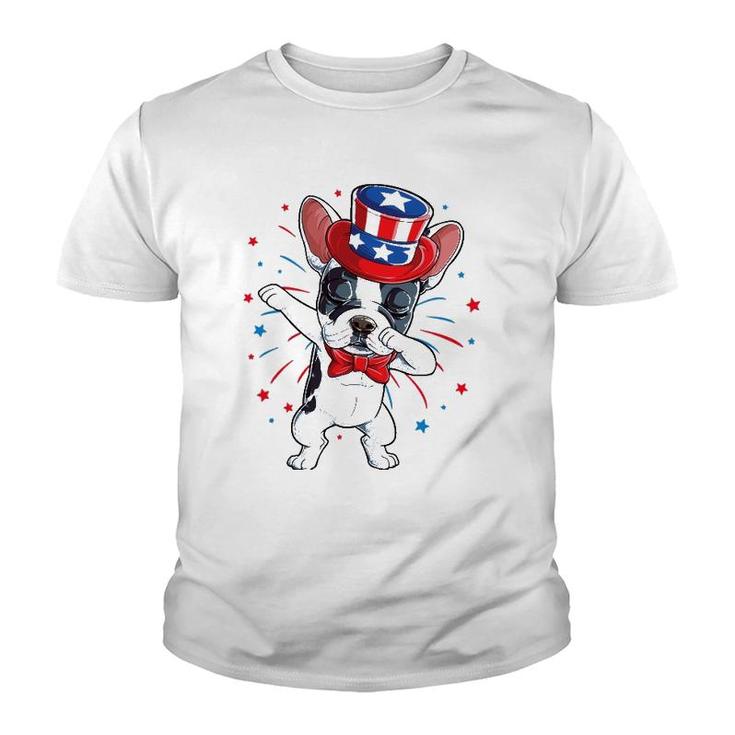 Dabbing French Bulldog 4Th Of July Men Usa Flag Youth T-shirt