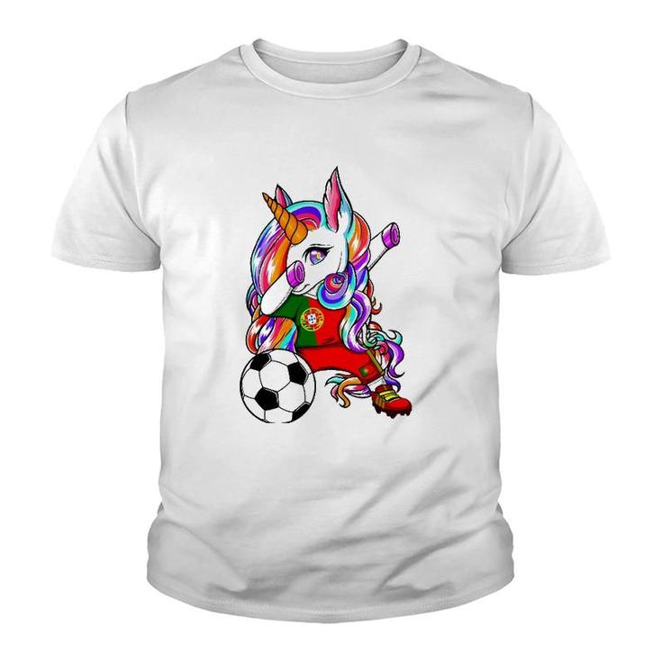 Dabbing Unicorn Portugal Soccer Fans Jersey Flag Football Youth T-shirt