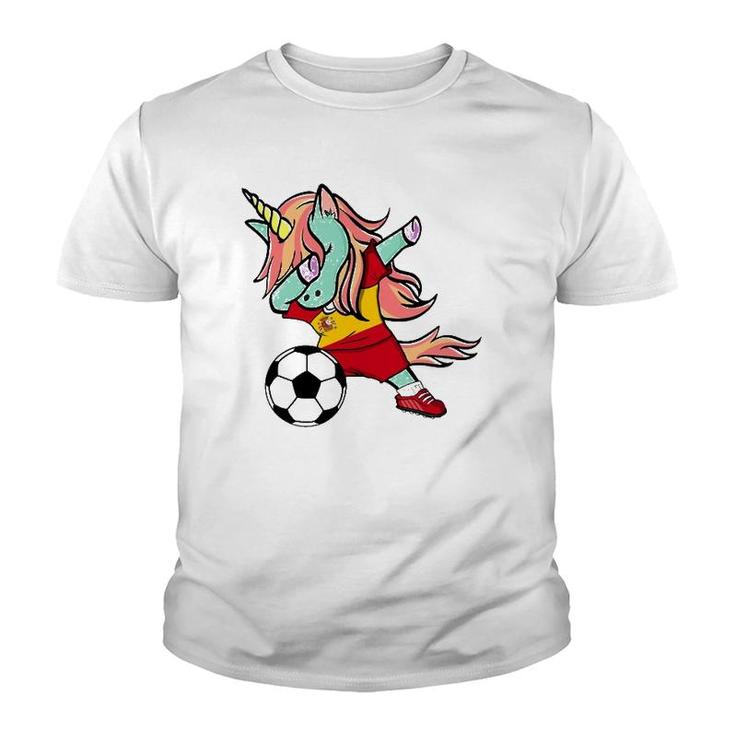 Dabbing Unicorn Soccer Spain Jersey  Spanish Football Youth T-shirt