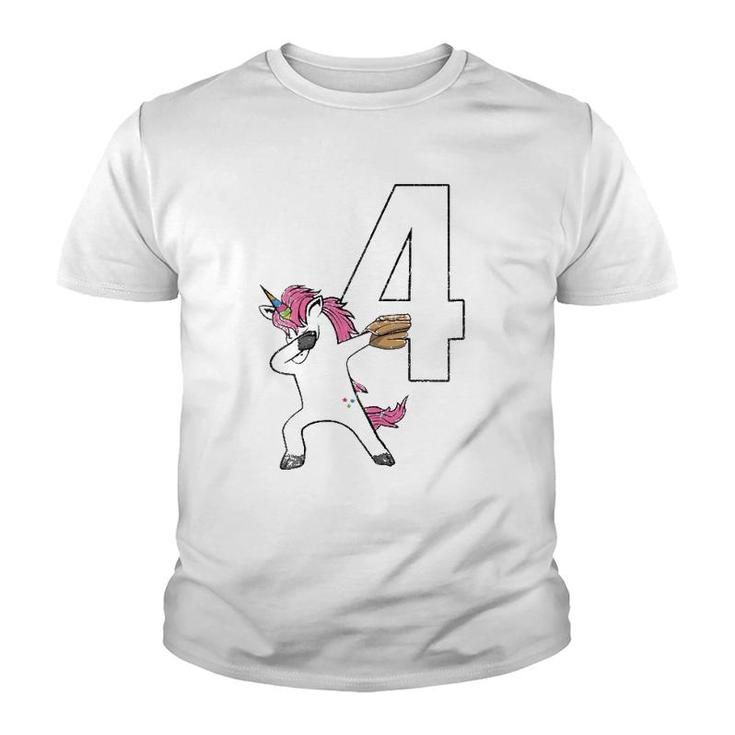 Dabbing Unicorn Softball Number 4 - Softball Jersey Youth T-shirt