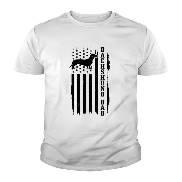 Dachshund Dad Vintage American Flag Patriotic Weiner Dog Youth T-shirt