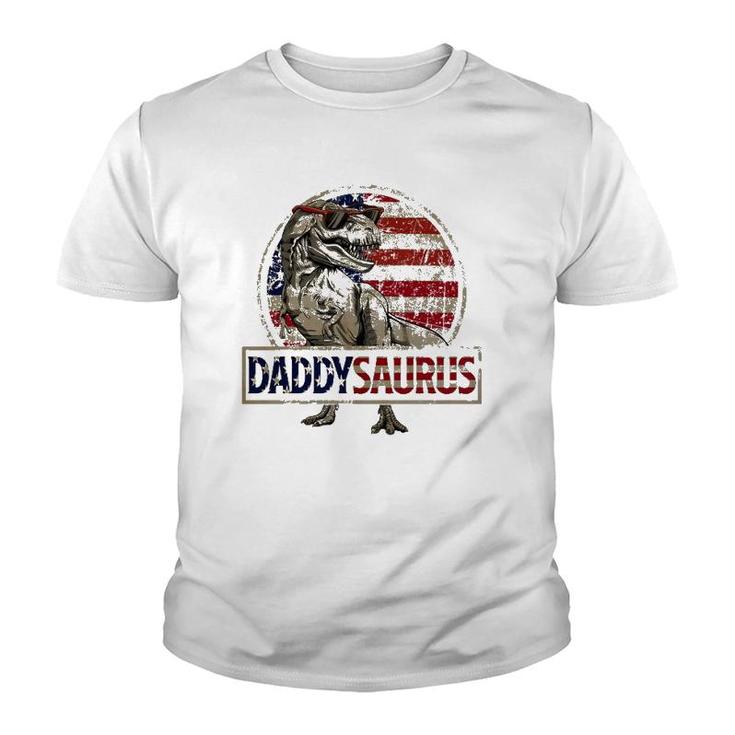 Daddysaurusrex Dinosaur American Flag Dad Father's Day Youth T-shirt
