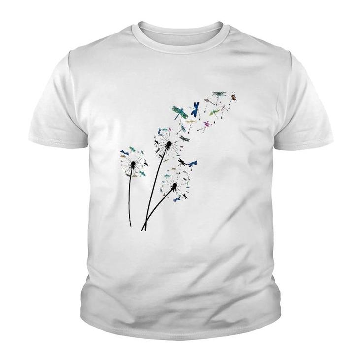 Dandelion Dragonfly Flower Floral Dragonfly Tree Youth T-shirt