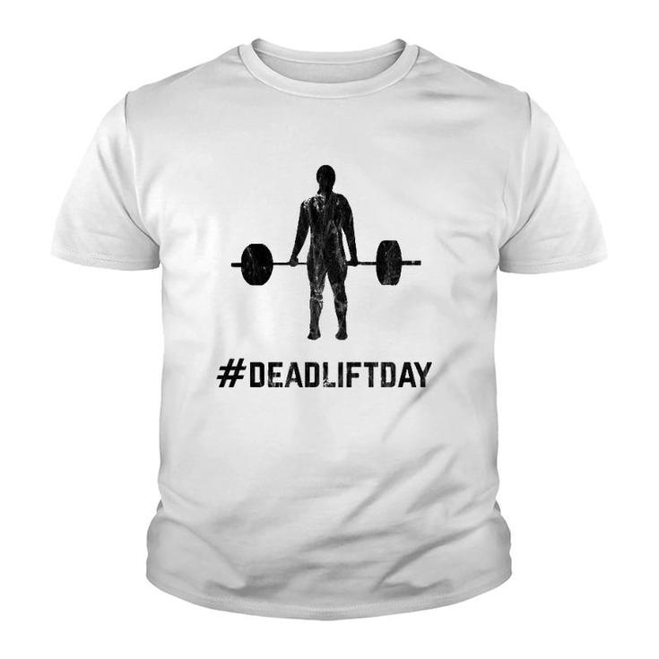 Deadlift Day Retro Vintage Barbell Gym Lifting Youth T-shirt
