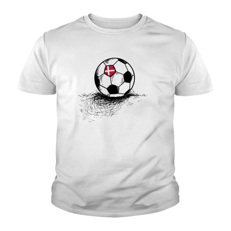 Denmark Soccer Ball Flag Jersey  Danish Football Gift Youth T-shirt