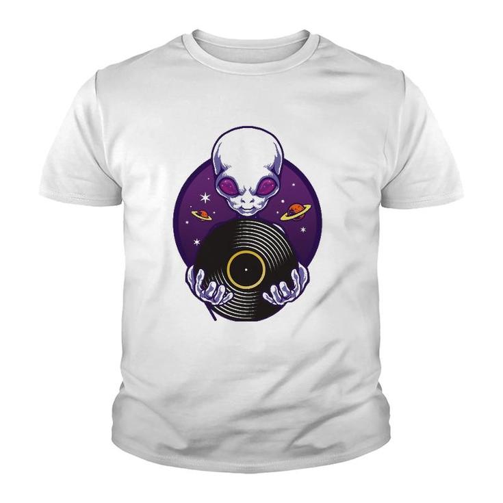 Dj Turntable Music Alien Ufo Vinyl Record Disco Party Gift Youth T-shirt