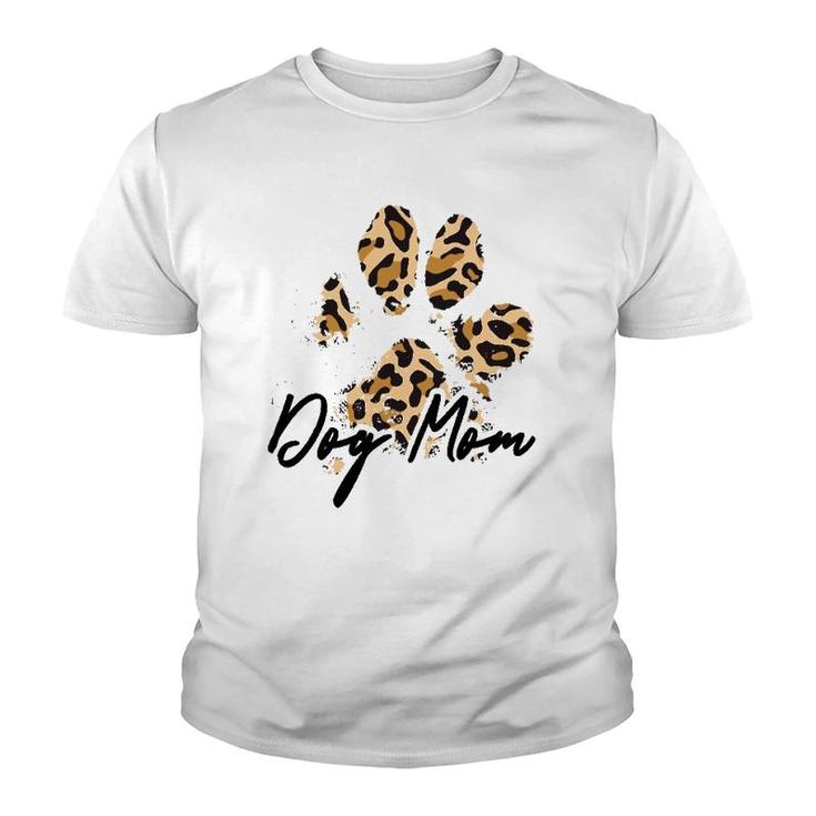 Dog Mom Gift Leopard Paw Print Fur Mama Youth T-shirt