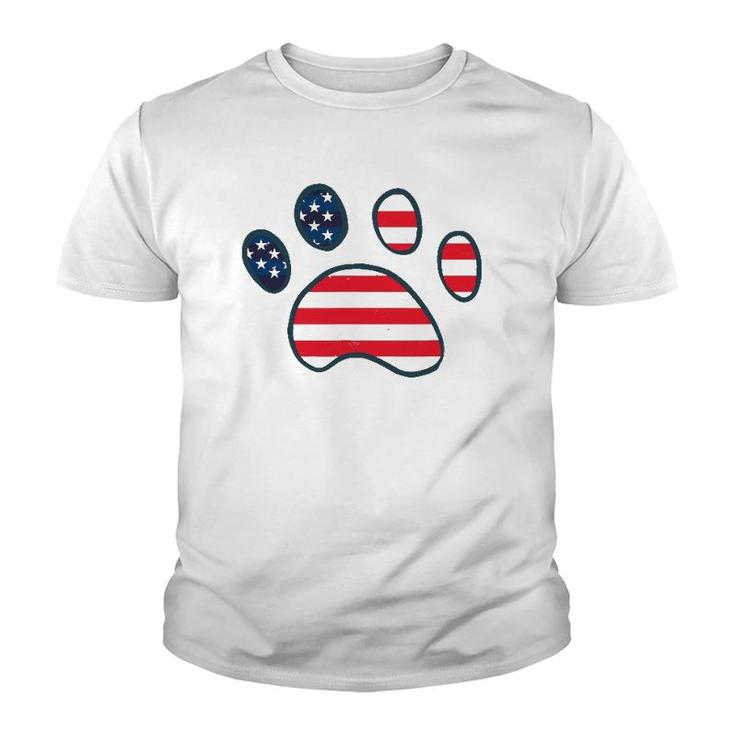 Dog Paw American Flag Patriotic Decor Outfit 4Th Of July Youth T-shirt