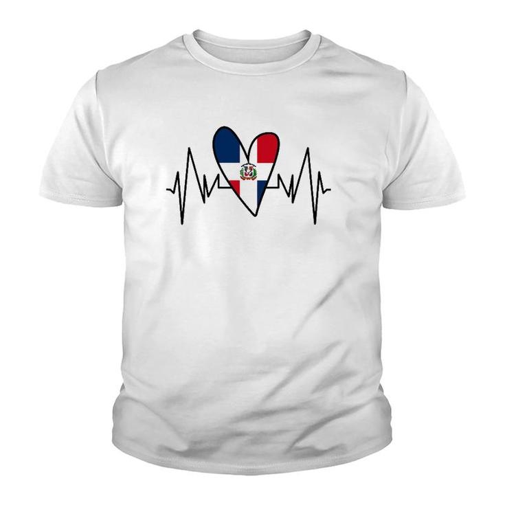 Dominican Flag Heartbeat Ekg Heart Youth T-shirt