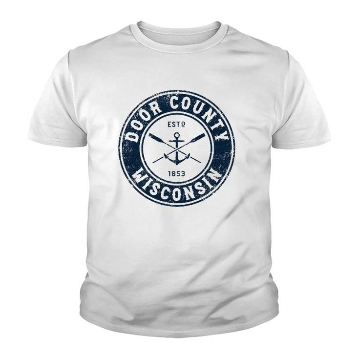 Door County Wisconsin Wi Vintage Boat Anchor & Oars Youth T-shirt