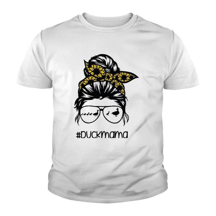 Duck Mama Messy Hair Bun Sunflower Glasses Mother's Day Youth T-shirt