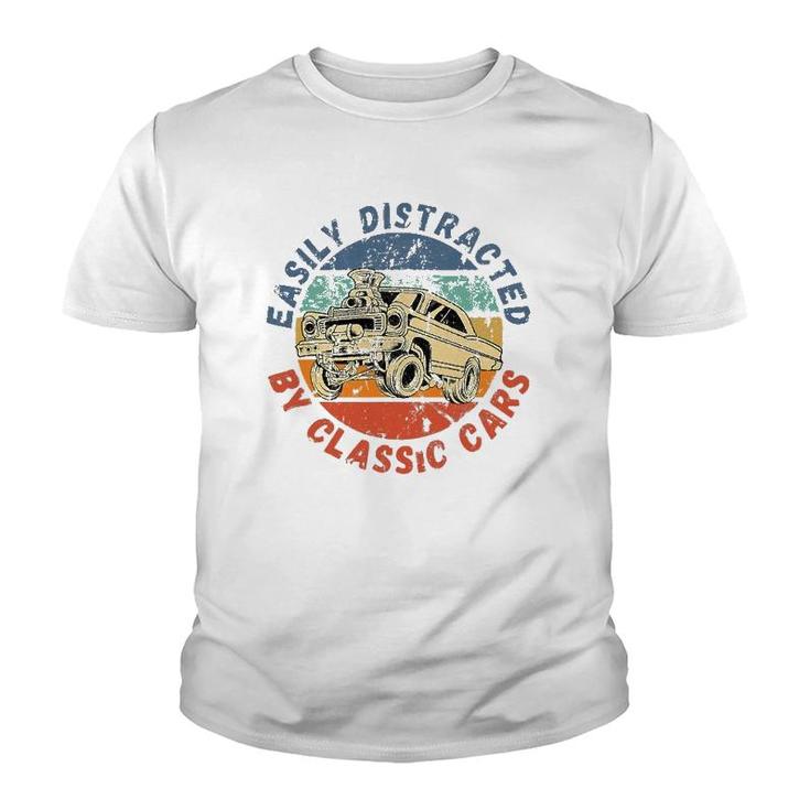Easily Distracted By Classic Cars Funny Antique Vintage Youth T-shirt