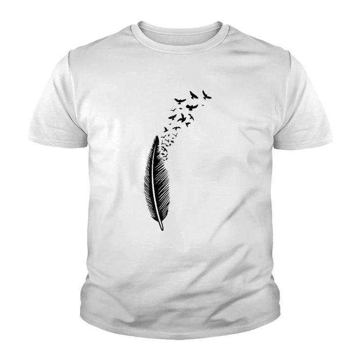 Feather With Swarm Of Birds Symbol Of Freedom Animal Youth T-shirt