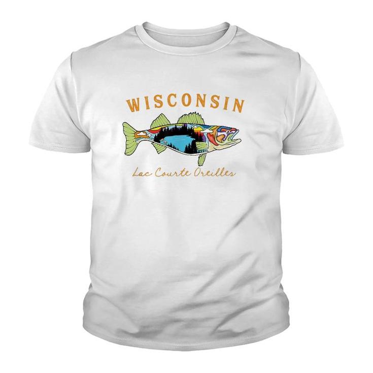 Fisherman Wisconsin Lac Courte Oreilles Lake Walleye Fishing Youth T-shirt