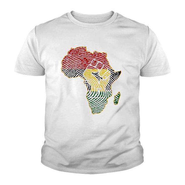 Fist Africa Map African Flag Fingerprint Black History Month Youth T-shirt