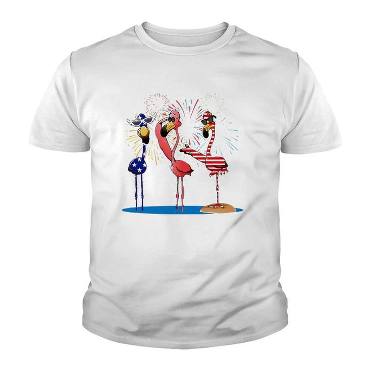 Flamingo American Flag Shadow The 4Th July 2021 Funny Youth T-shirt