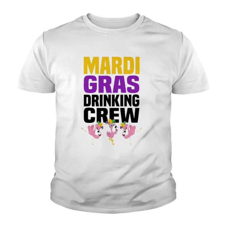 Flamingo Jester Hat Wine Glass Mardi Gras Drinking Crew Youth T-shirt