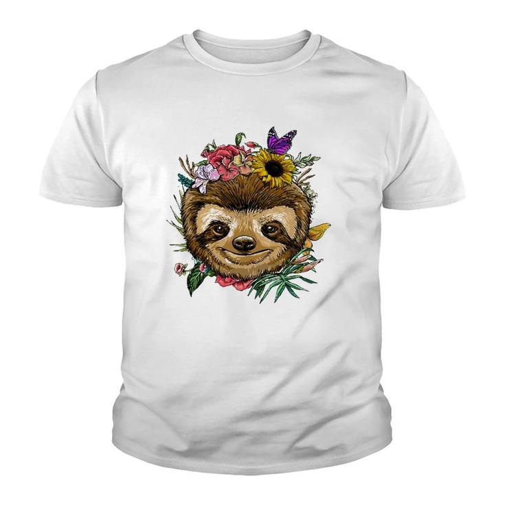 Floral Sloth Spring Nature Lovers Youth T-shirt