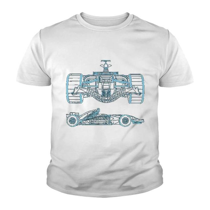 Formula Racing Car Silhouette Mechanical Engineering Draw Youth T-shirt