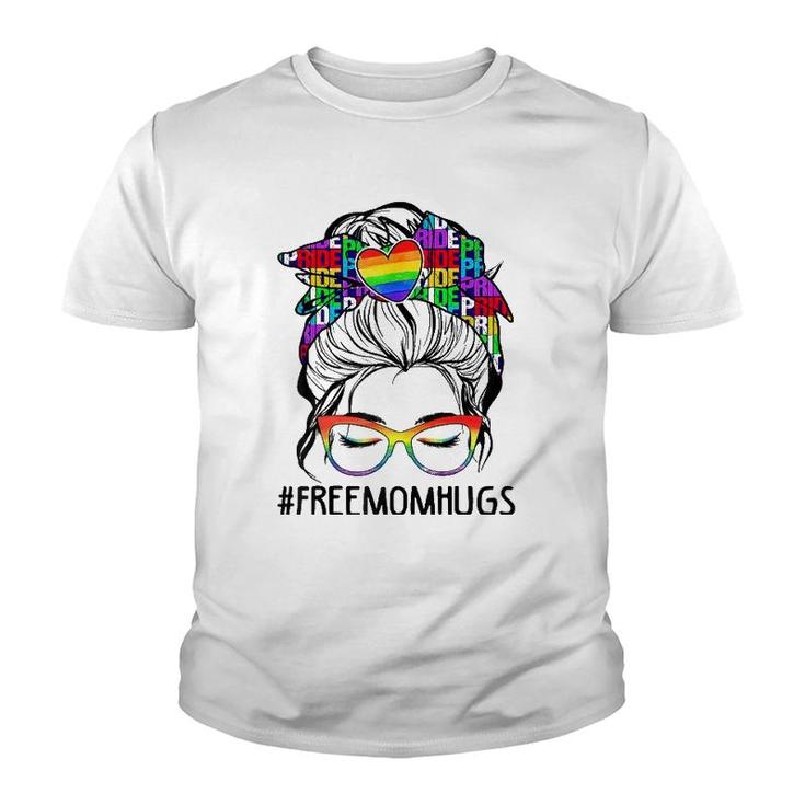 Free Mom Hugs Messy Bun Lgbt Pride Rainbow Youth T-shirt