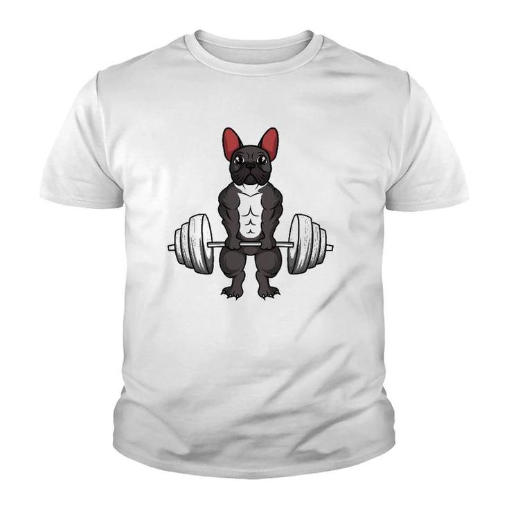 French Bulldog Deadlifts Dog Fitness Weightlifting Youth T-shirt