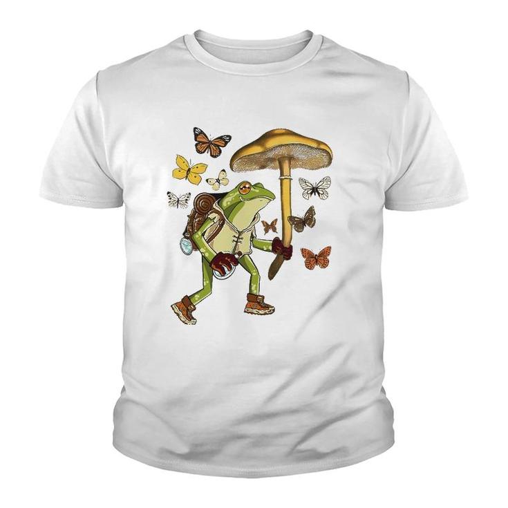 Frog Mushroom Umbrella Butterflies Cottagecore Goblincore Youth T-shirt