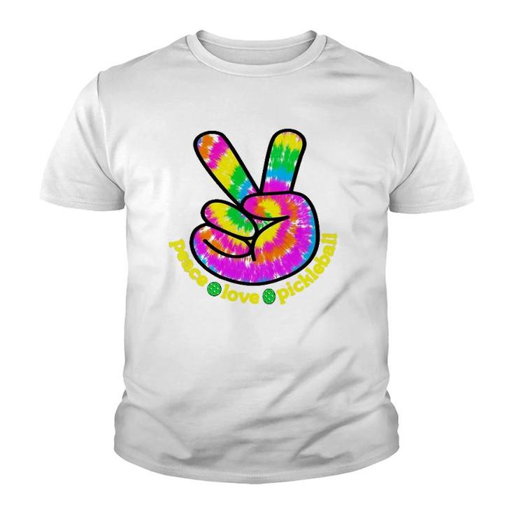 Fun Pickleballer  Peace Love Pickleball Swirl Tie Dye Youth T-shirt