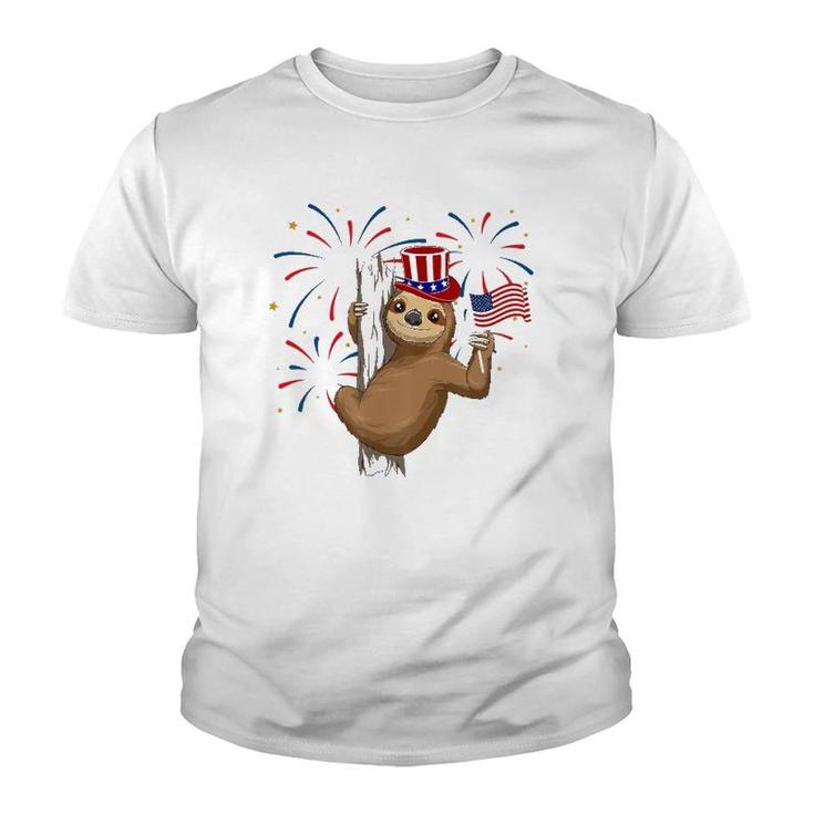 Funny 4Th Of July Sloth With American Flag Patriotic Youth T-shirt