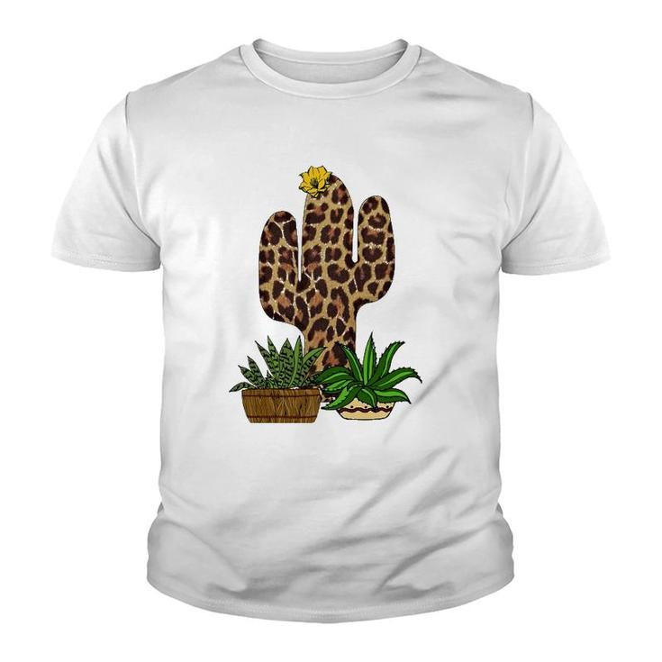 Funny Cactus  Leopard Print Succulent Plant Lover Gift Youth T-shirt