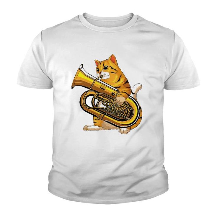 Funny Cat Playing Tuba Gift Cute Kitten Musician Fan Youth T-shirt