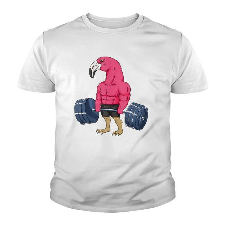 Funny Flamingo Weightlifting Bodybuilder Muscle Fitness  Youth T-shirt