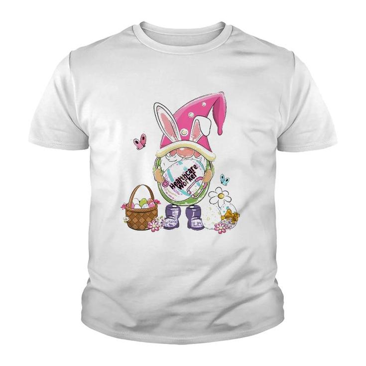 Funny Gnome Holding Easter Eggs Healthcare Worker Bunny Youth T-shirt