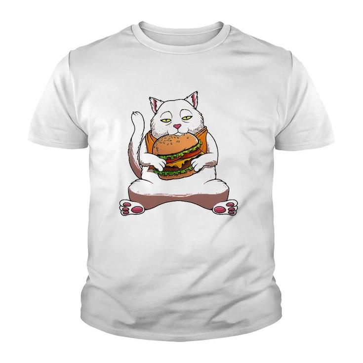 Funny Kawaii Cat Hamburger Design For Men Women Burger Eater Youth T-shirt