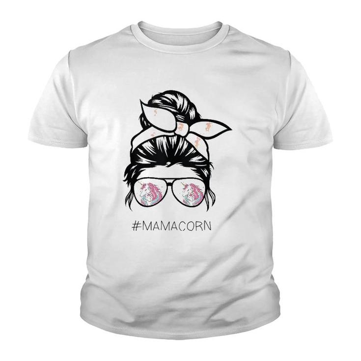 Funny Mamacorn Unicorn Costume Mom Messy Hair Bun Mother's Day Youth T-shirt