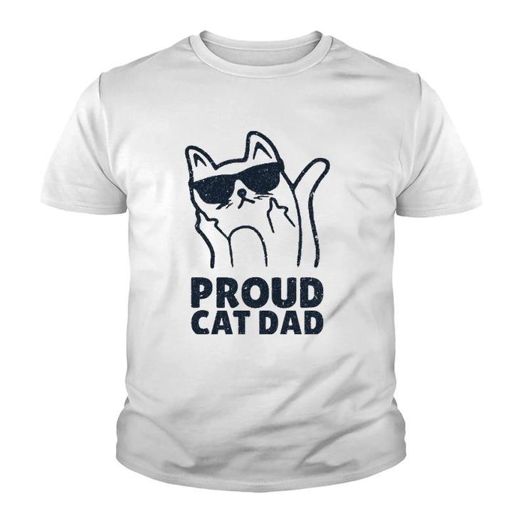 Funny Retro Proud Cat Dad Showing The Finger For Cat Lovers Youth T-shirt