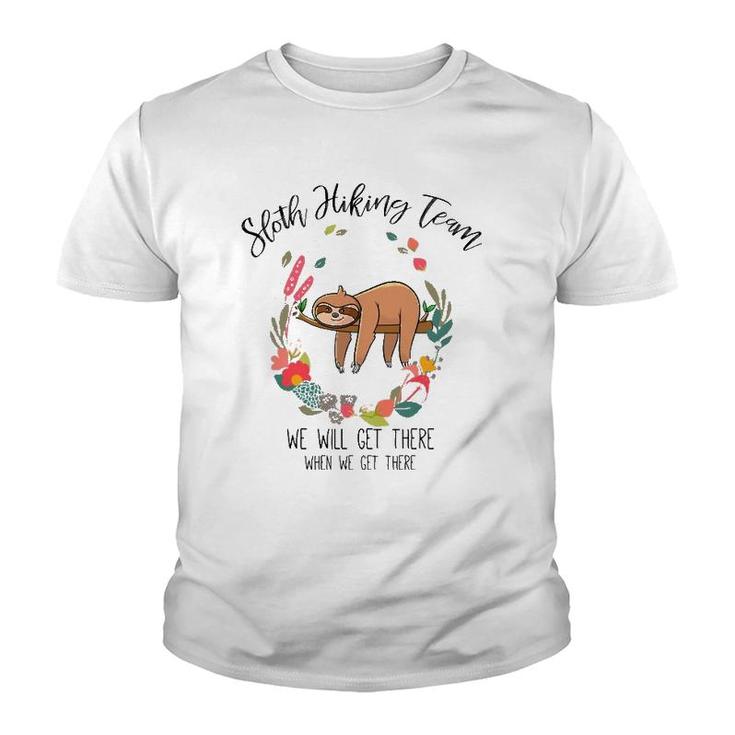 Funny Sloth Gift Women Mothers Day Flower Sloth Hiking Team Youth T-shirt