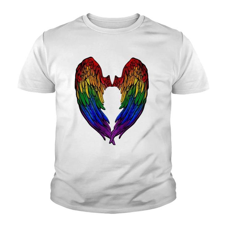 Gay Pride Month Rainbow Angels Wings Back Design Youth T-shirt