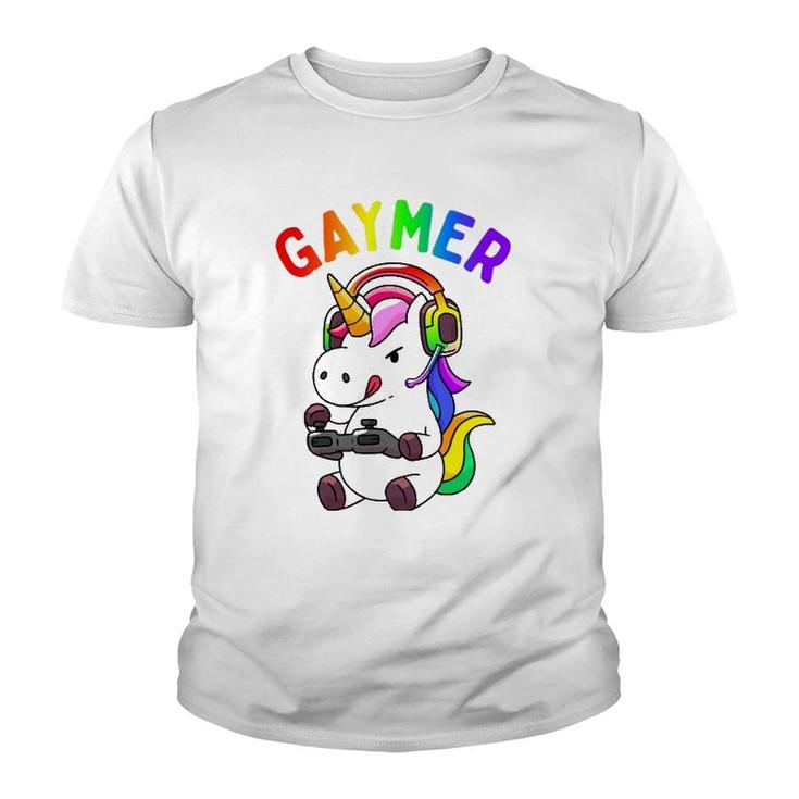 Gaymer Gay Pride Flag Lgbt Gamer Lgbtq Gaming Unicorn Gift  Youth T-shirt