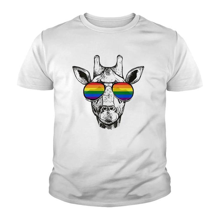 Giraffe Gay Pride Flag Sunglasses Lgbtq Gift  Youth T-shirt