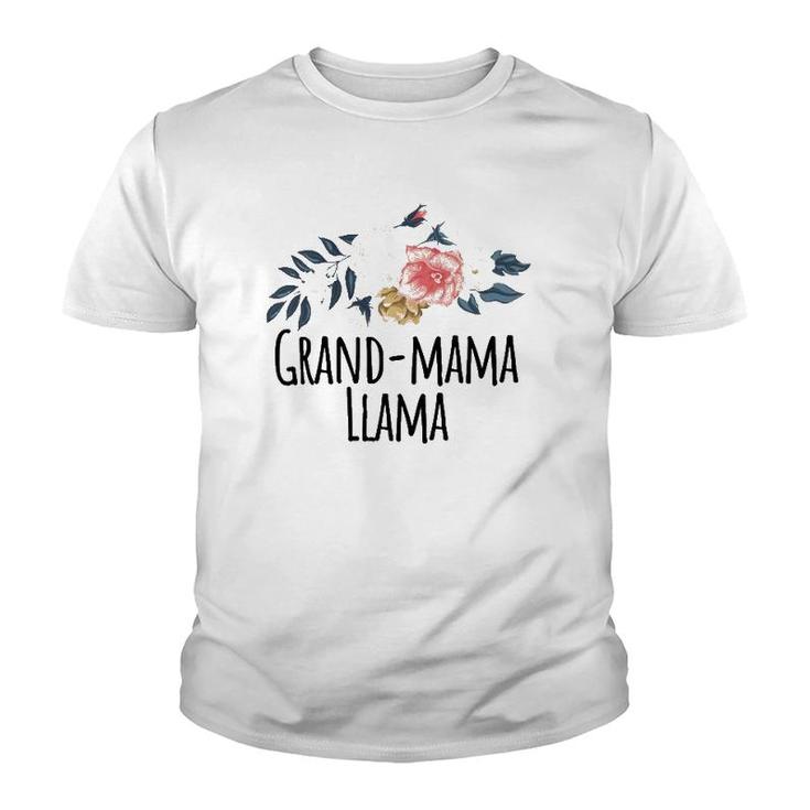 Grand-Mama Llama Funny Floral Flowers Gift  Youth T-shirt