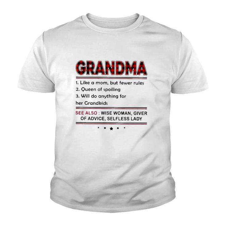 Grandma Definition Like A Mom But Fewer Rules Red Plaid Print Youth T-shirt