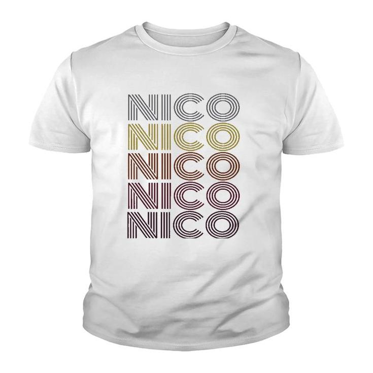Graphic Tee First Name Nico Retro Pattern Vintage Style Youth T-shirt