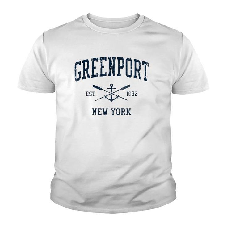 Greenport Ny Vintage Navy Crossed Oars & Boat Anchor Youth T-shirt