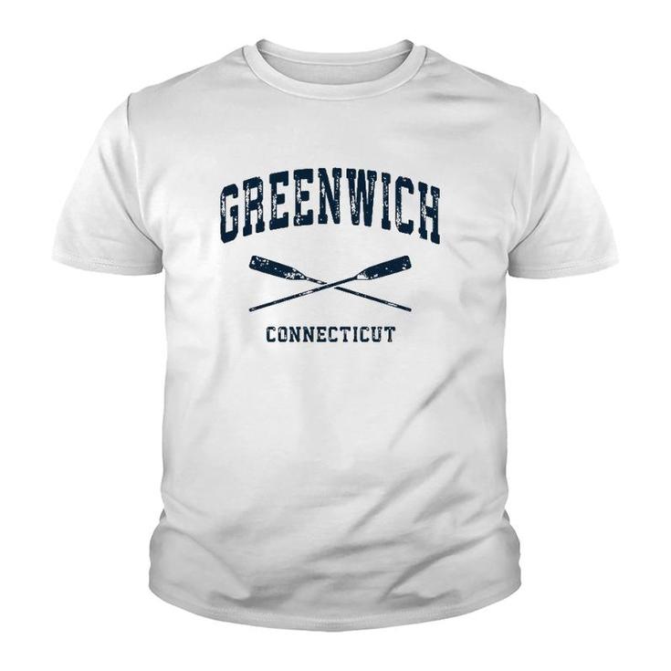 Greenwich Connecticut Vintage Nautical Crossed Oars Navy Youth T-shirt