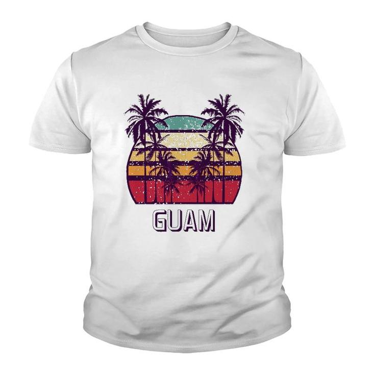 Guam Hawaii Vintage 1970'S Retro Skyline Palm Tree Youth T-shirt