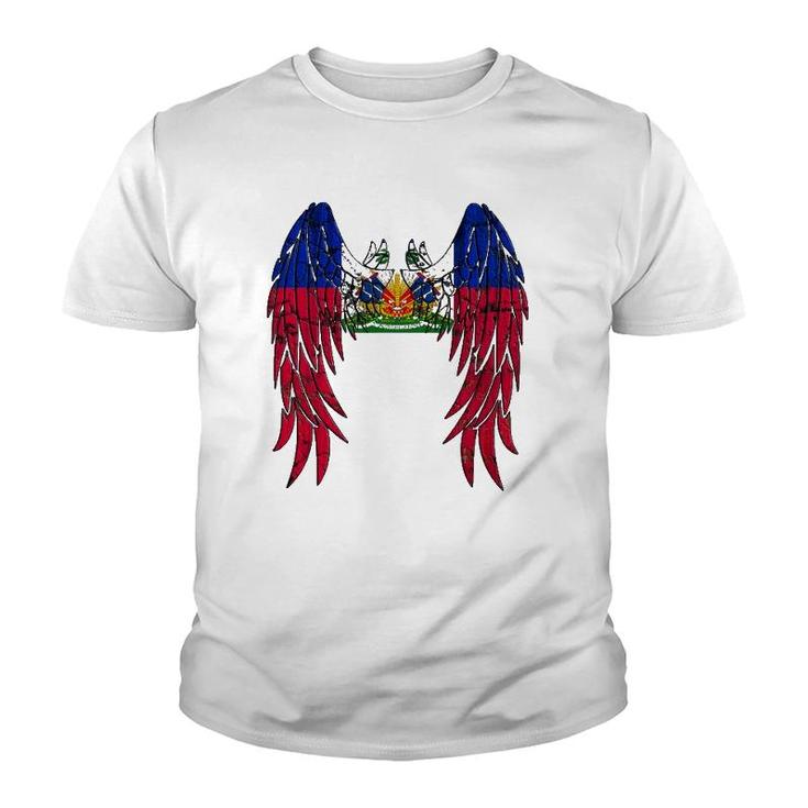 Haitian Flag Angel Wings Jesus Catholic Christian God Haiti Youth T-shirt