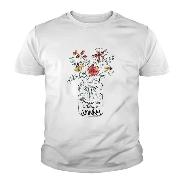 Happiness Is Being A Nanny Life - Flower Art- Grandma Youth T-shirt