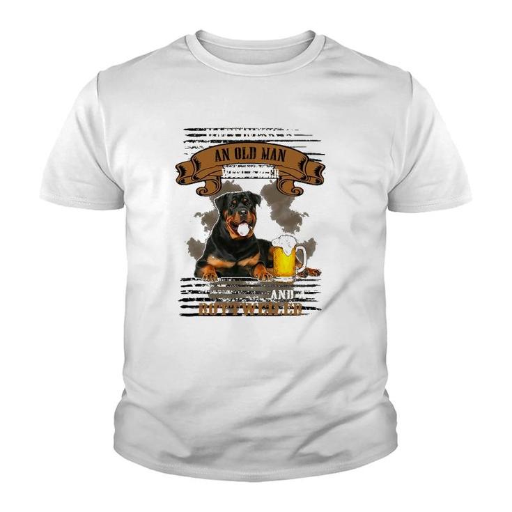 Happiness Is Old Man With Beer And A Rottweiler Sitting Near Youth T-shirt