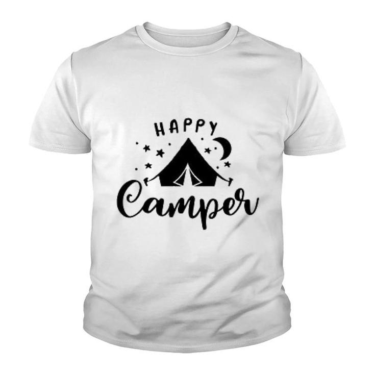 Happy Camper Tent Quote Typogrophy Youth T-shirt